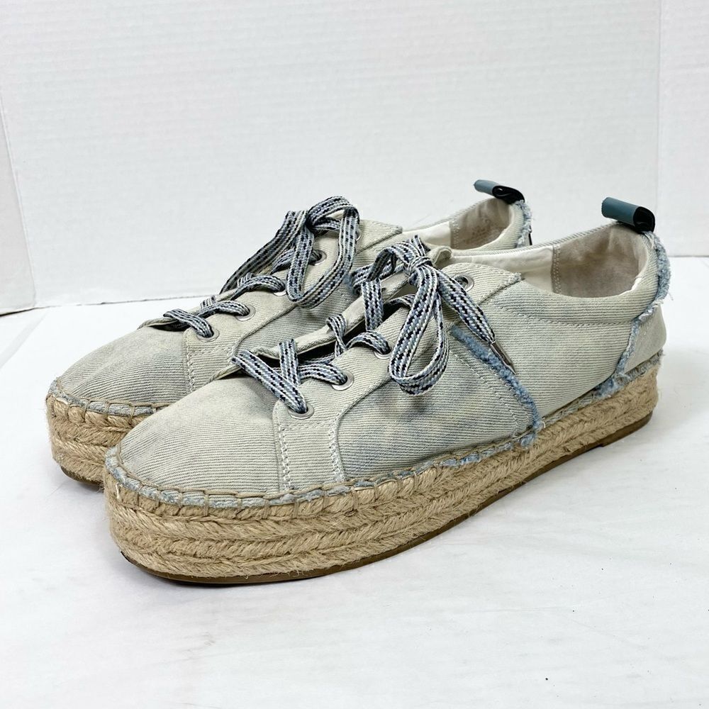 Sam Edelman Carleigh Blue Chambray Denim Lace Up Espadrilles Sneakers Shoes